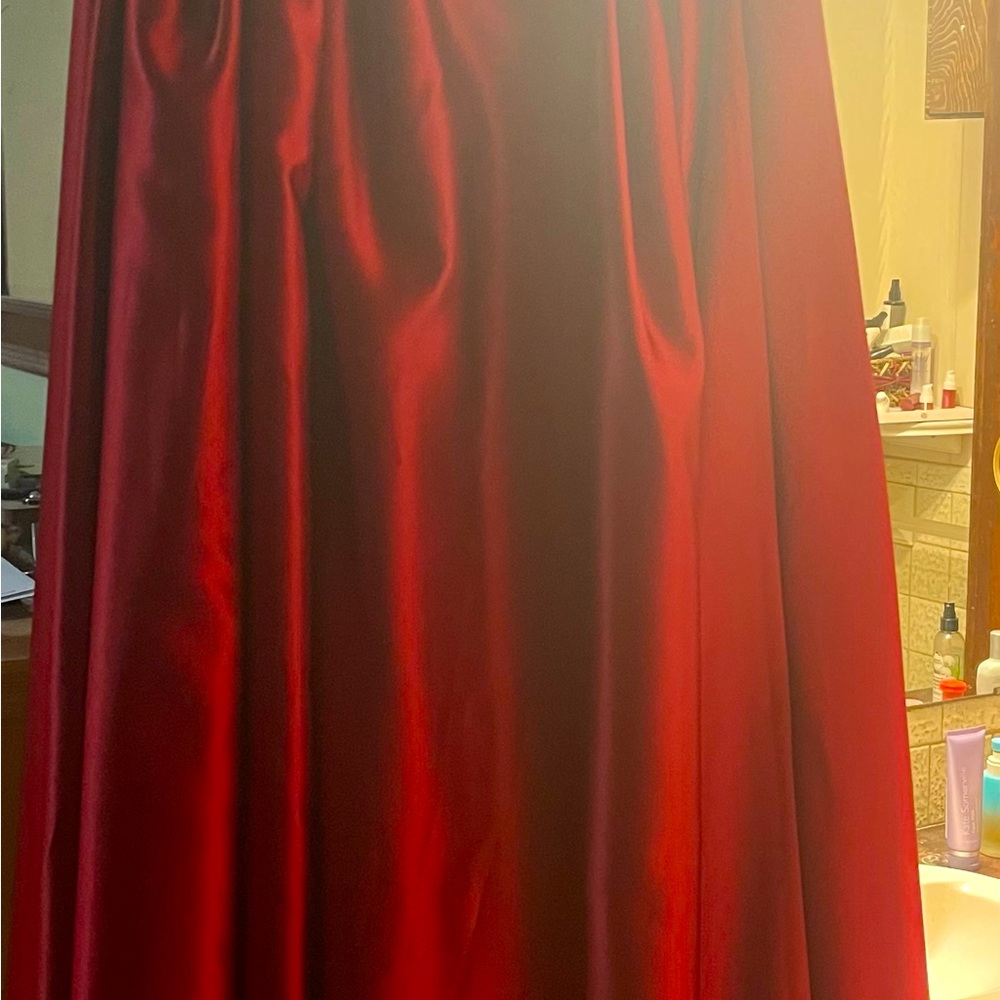 Long burgundy satin skirt